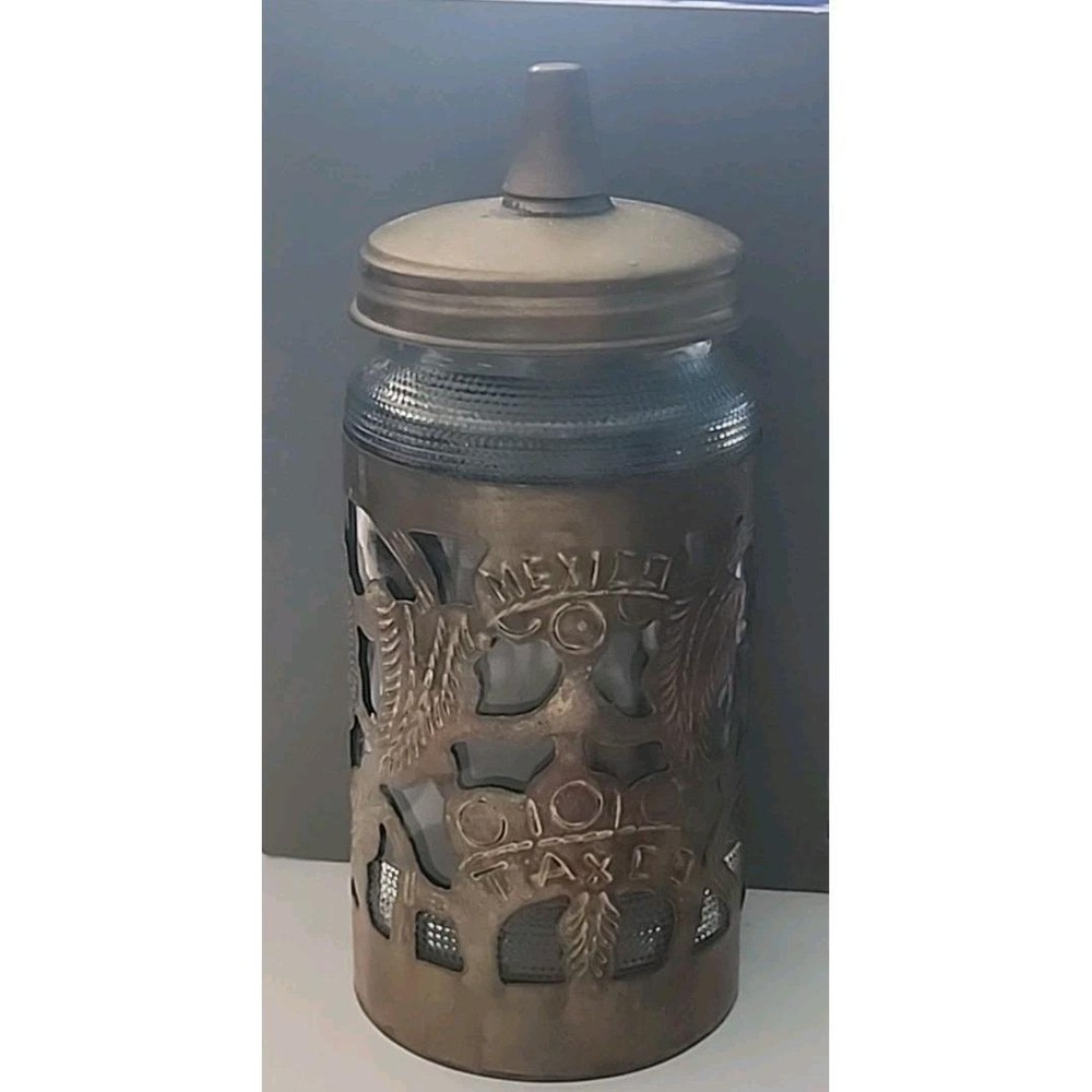 Vintage Nestle Glass Jar Mexico 925 Sterling Silver Floral Overlay Syrup Condime